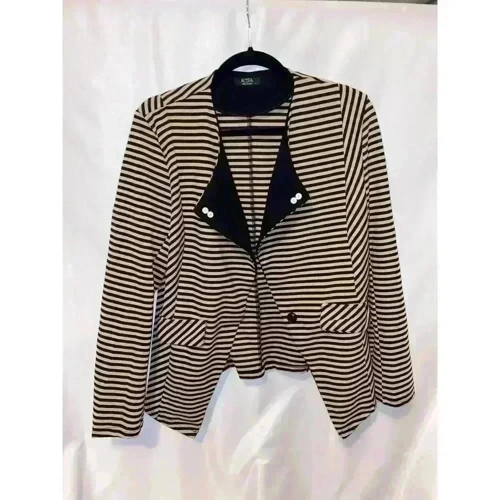 Al'ofa Striped Open Front Blazer - Tan - Size Large